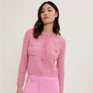Maje Knit Cardigan with Shiny Finish- Pink‎